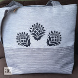 Totebag - Gray Half Panel Cornflower Design